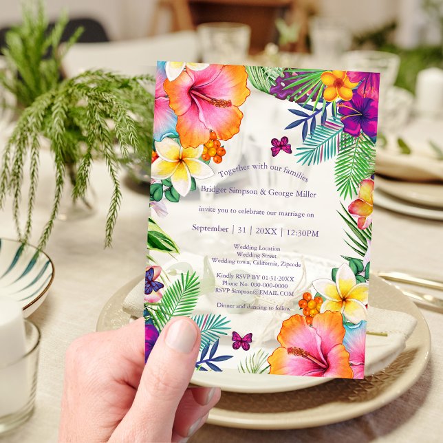Invitaciones Acrílicas Boda floral colorido de hawaiana tropical (Subido por el creador)