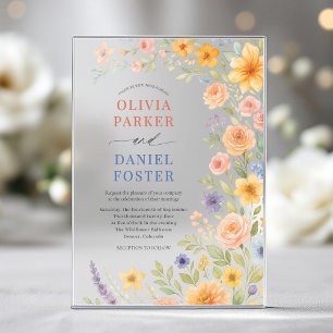 Invitaciones Acrílicas Boda floral de acuarela de flores silvestres