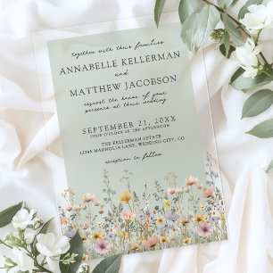 Invitaciones Acrílicas Boda floral de acuarela de flores silvestres en ve