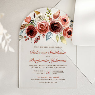 Invitaciones Acrílicas Boda floral de acuarela de terracota