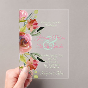 Invitaciones Acrílicas boda floral de acuarela rosa bonito