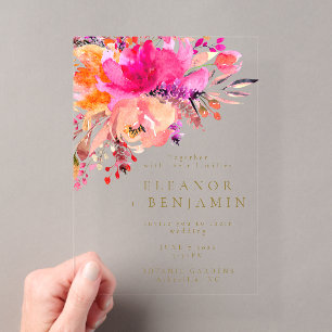 Invitaciones Acrílicas Boda floral de acuarela rosa brillante elegante