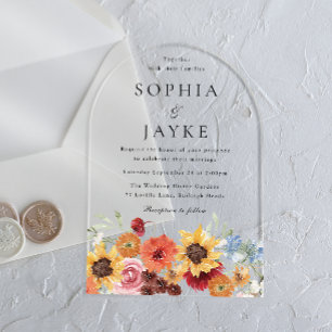 Invitaciones Acrílicas Boda floral de acuarela vibrante