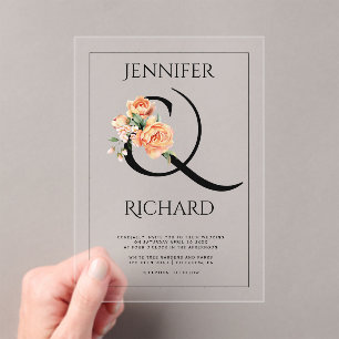 Invitaciones Acrílicas Boda floral de Ampersand y peach peonies