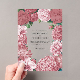 Invitaciones Acrílicas Boda floral de arcilla Rosé, rosa Terra y humo de