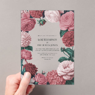 Invitaciones Acrílicas Boda floral de arcilla Rosé, rosa tierra y humo de