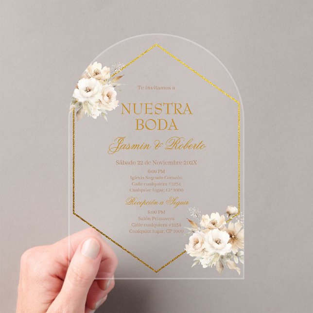 Invitaciones Acrílicas Boda floral de Boho español (Insitu (portátil))