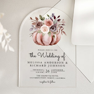 Invitaciones Acrílicas Boda Floral de Calabaza Neutral Boho