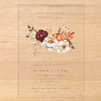Invitaciones Acrílicas Boda Floral de Calabaza Otoñal