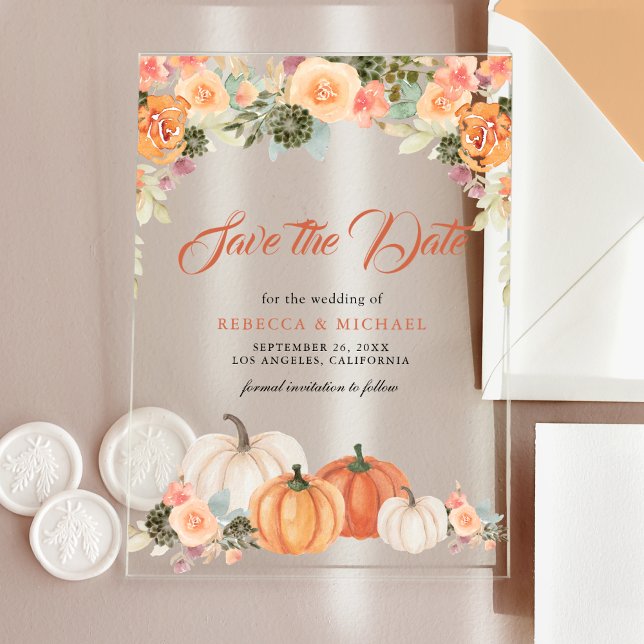 Invitaciones Acrílicas Boda Floral de Calabaza Rústica - Guárdala la Fech (Subido por el creador)