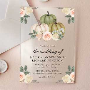 Invitaciones Acrílicas Boda Floral de Calabaza Verde Salvia y Melocotón P