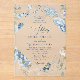 Invitaciones Acrílicas Boda floral de color azul turbio y romántico