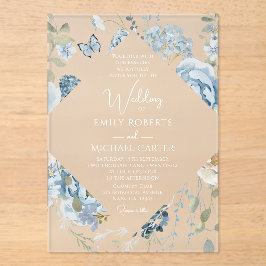 Invitaciones Acrílicas Boda floral de color azul turbio y romántico