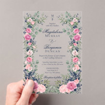 Boda floral de eucalipto azul marino rosa