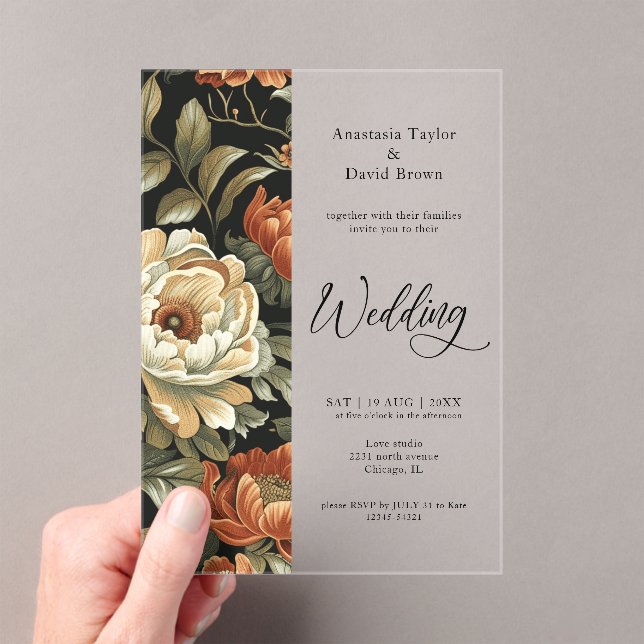 Invitaciones Acrílicas Boda Floral de Fall Clay (Insitu (portátil))