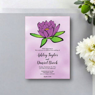 Invitaciones Acrílicas Boda Floral de Flor de Loto Morado Polvoriento Rús
