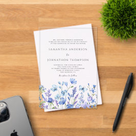 Invitaciones Acrílicas Boda floral de flor silvestre azul