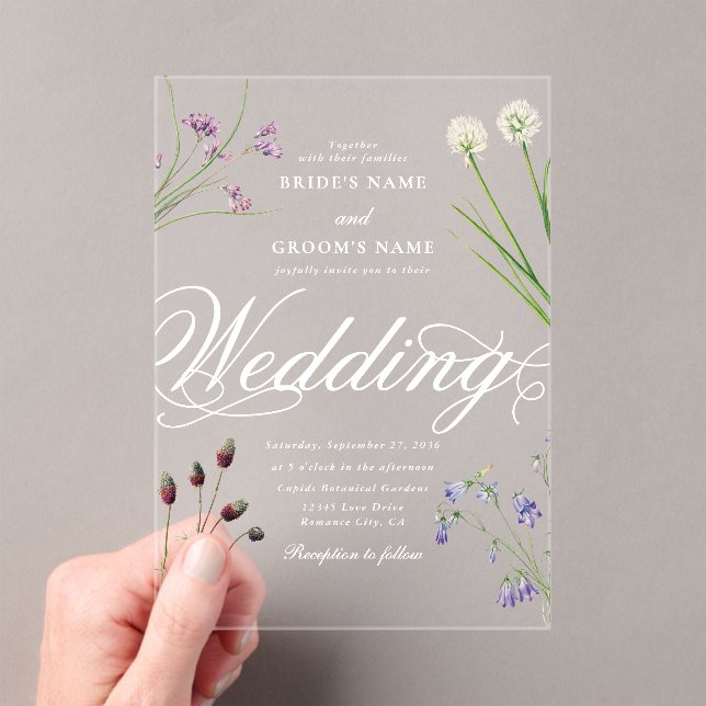 Invitaciones Acrílicas Boda floral de flores silvestres de acrílico trans (Insitu (portátil))