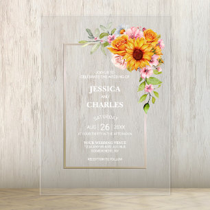Invitaciones Acrílicas Boda floral de girasol