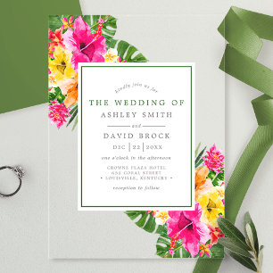 Invitaciones Acrílicas Boda floral de Hibiscus Tropical Hojas de Palma