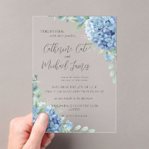 Invitaciones Acrílicas Boda floral de Hortensia Azul