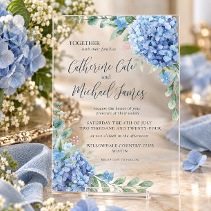 Invitaciones Acrílicas Boda floral de Hortensia Azul 