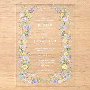 Invitaciones Acrílicas Boda floral de jardín ornamental de primavera con