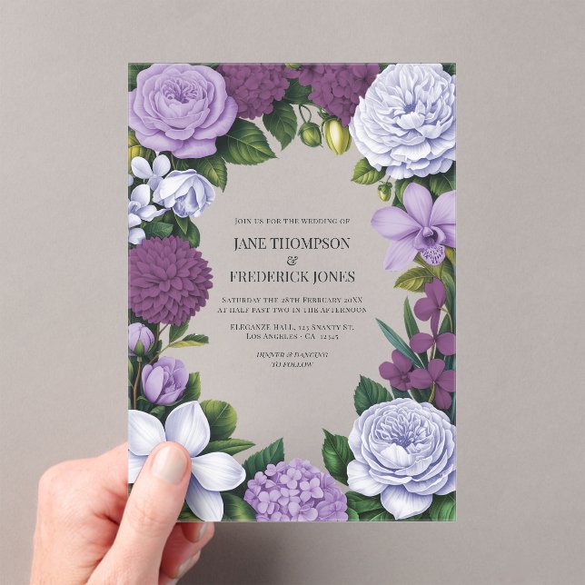 Invitaciones Acrílicas Boda floral de lavanda, malva y ciruela (Insitu (portátil))