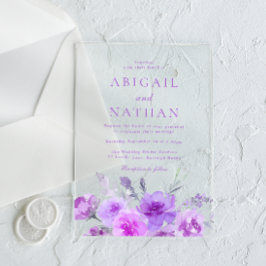Invitaciones Acrílicas Boda floral de lavanda morada y espléndida