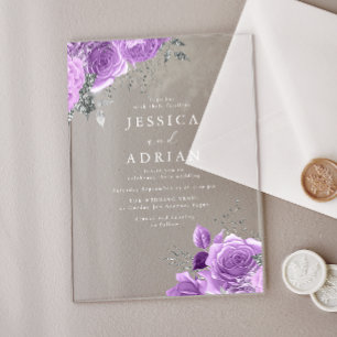 Invitaciones Acrílicas Boda floral de lavanda y plata encantada