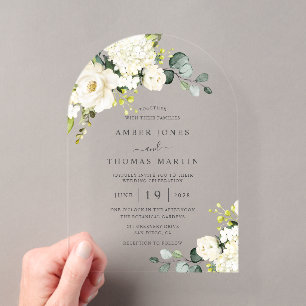 Invitaciones Acrílicas Boda floral de marfil blanco elegante