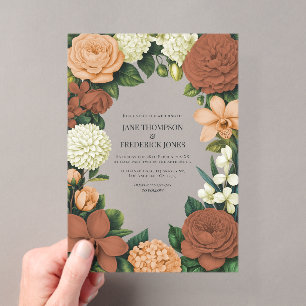 Invitaciones Acrílicas Boda floral de melocotón, terracota y crema