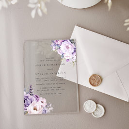 Invitaciones Acrílicas Boda floral de niebla de lavanda encantada