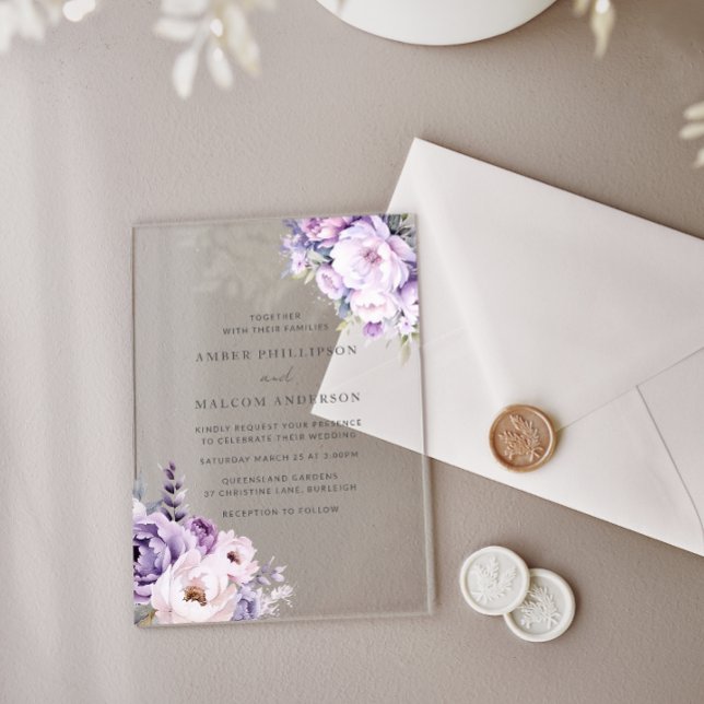 Invitaciones Acrílicas Boda floral de niebla de lavanda encantada (Subido por el creador)