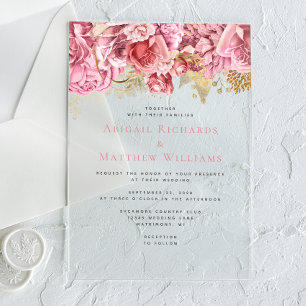 Invitaciones Acrílicas Boda floral de oro rosa romántico