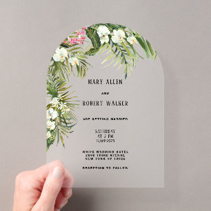 Invitaciones Acrílicas Boda floral de orquídea blanca acuarela tropical