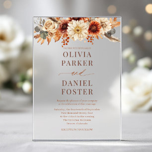 Invitaciones Acrílicas Boda Floral de Otoño Rústica Elegante