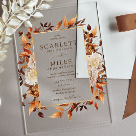 Invitaciones Acrílicas Boda Floral de Otoño Rústico en Acrílico