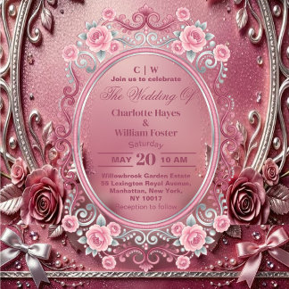 Invitaciones Acrílicas Boda floral de plata rosa sonrosada de lujo