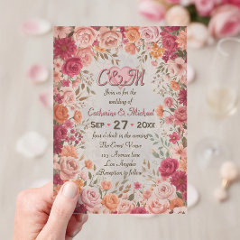 Invitaciones Acrílicas Boda floral de primavera con rosas románticas rosa