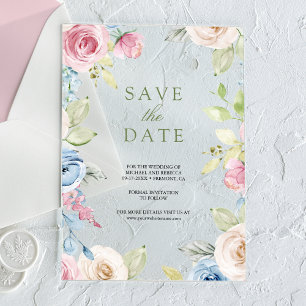Invitaciones Acrílicas Boda Floral de Primavera Suave Guardar la Fecha