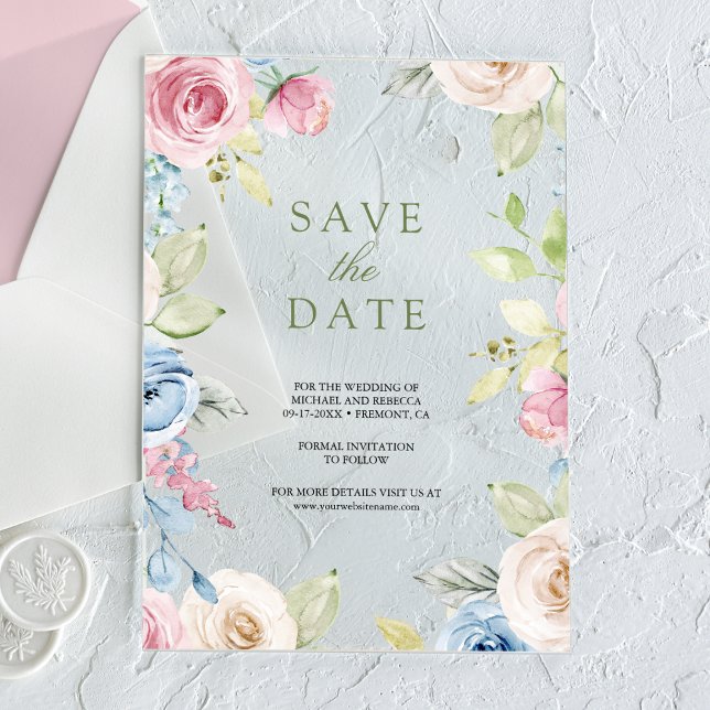 Invitaciones Acrílicas Boda floral de primavera suave salva la fecha (Subido por el creador)