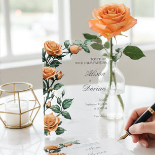 Invitaciones Acrílicas Boda floral de rosa naranja albaricoque moderna ac
