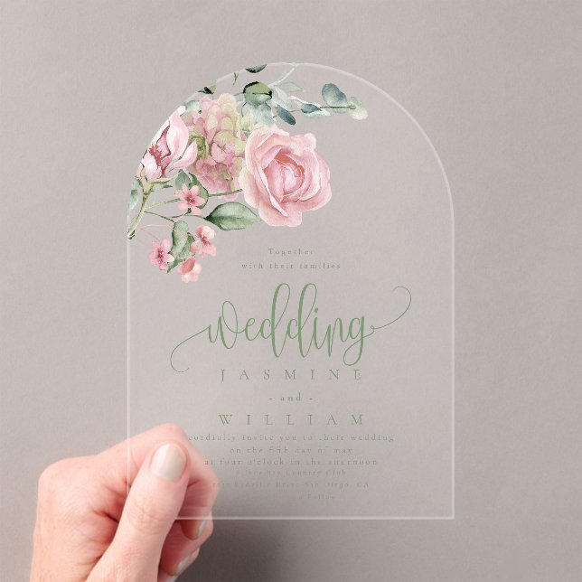 Invitaciones Acrílicas Boda floral de rosa polvorienta moderna elegante (Insitu (portátil))