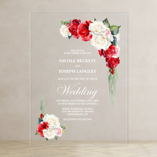 Invitaciones Acrílicas Boda Floral de Rosa Roja