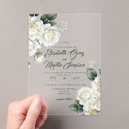 Invitaciones Acrílicas Boda floral de rosas salvia