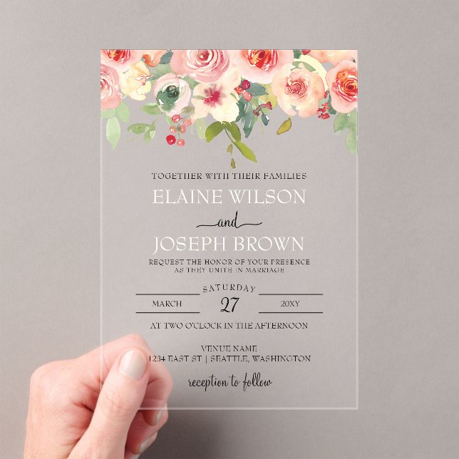 Invitaciones Acrílicas Boda floral de Rubor moderno (Insitu (portátil))