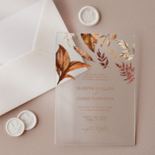 Invitaciones Acrílicas Boda Floral de Terracota Otoñal Rústica
