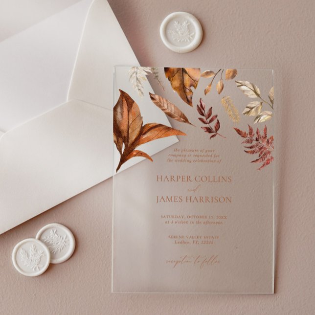 Invitaciones Acrílicas Boda floral de Terracotta Rustica Caída (Fall Rustic Terracotta Floral Wedding Acrylic Invitations)