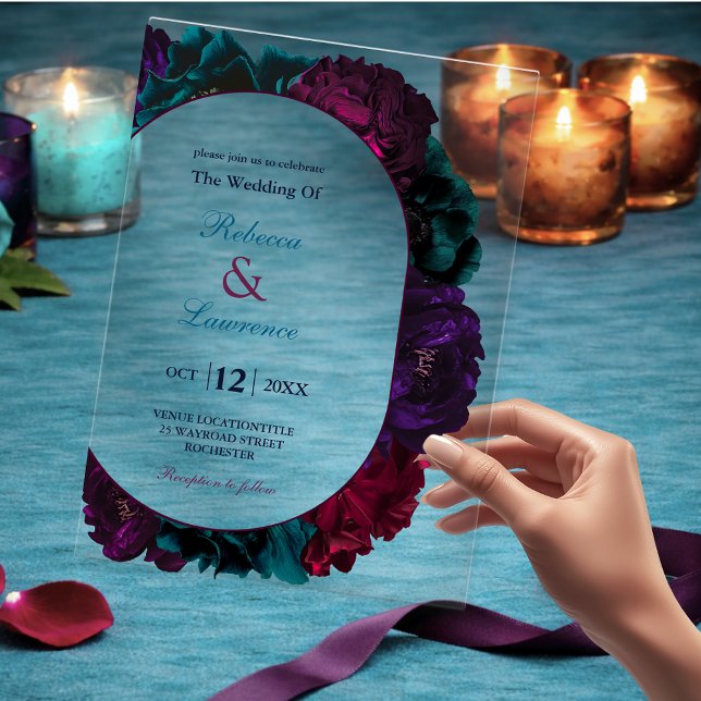 Invitaciones Acrílicas Boda floral de tonos joya (Subido por el creador)